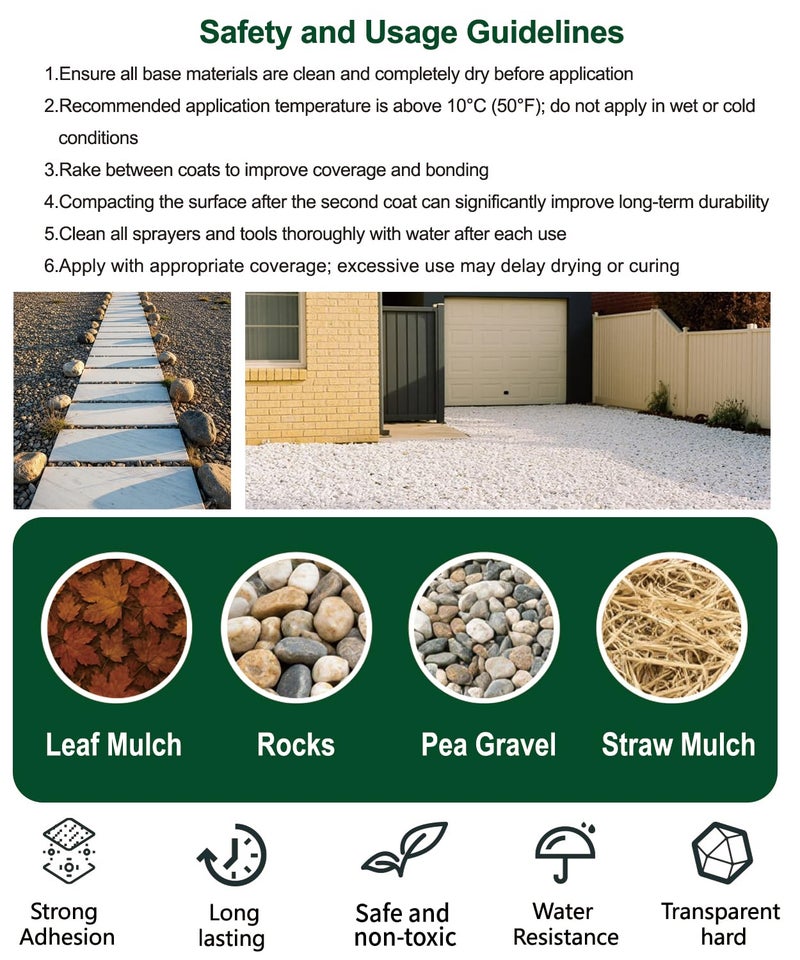 GooBoom Rock Glue for Landscaping – 2L(67.6OZ) Fast-Drying Landscape Adhesive for Pea Gravel, Rubber Mulch & Decorative Stones – Heavy Duty Permanent Bond Stabilizer – Safe for Lawn, Garden, - Image 5